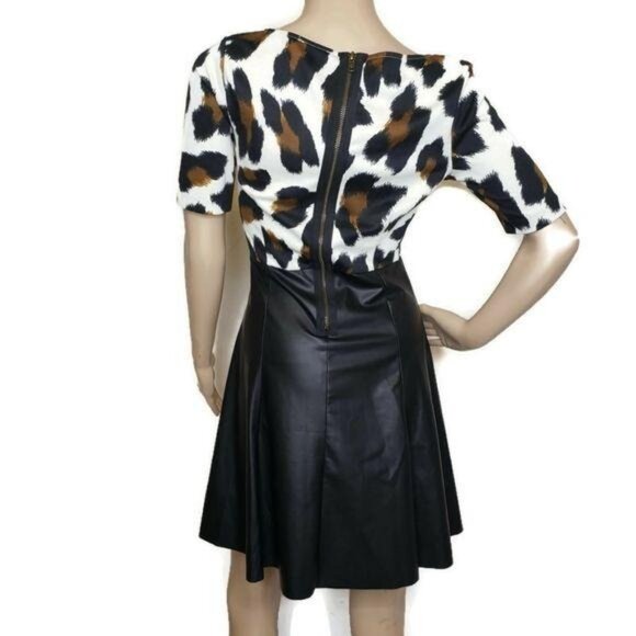 Love Ady Womens Animal Print & Faux Leather Dress short sleeve zipper back Small - Picture 5 of 6